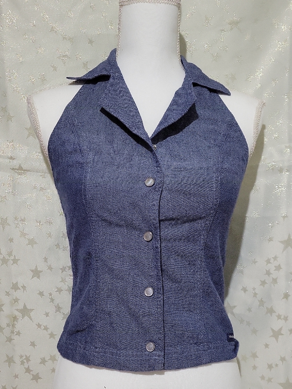 Harley-Davidson Women's XS 100% Cotton Blue Halter Snap Button Top